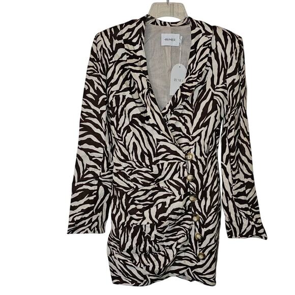 New Free People RUMER Cyrus Zebra Striped Blazer Mini Dress $379 X-SMALL Brown - Picture 6 of 8